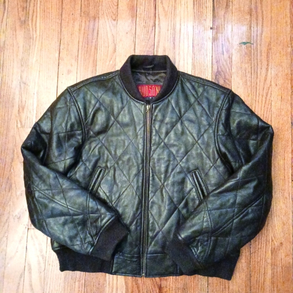 Quilted leather bomber jacket size L